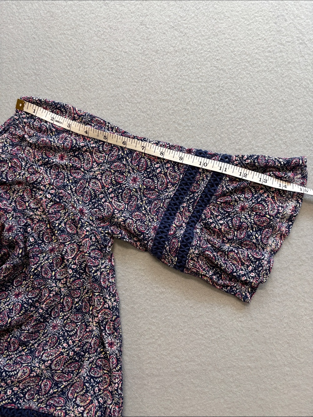 Hannah Navy Blue and Pink Paisley Off-Shoulder Blouse - Picture 7 of 7